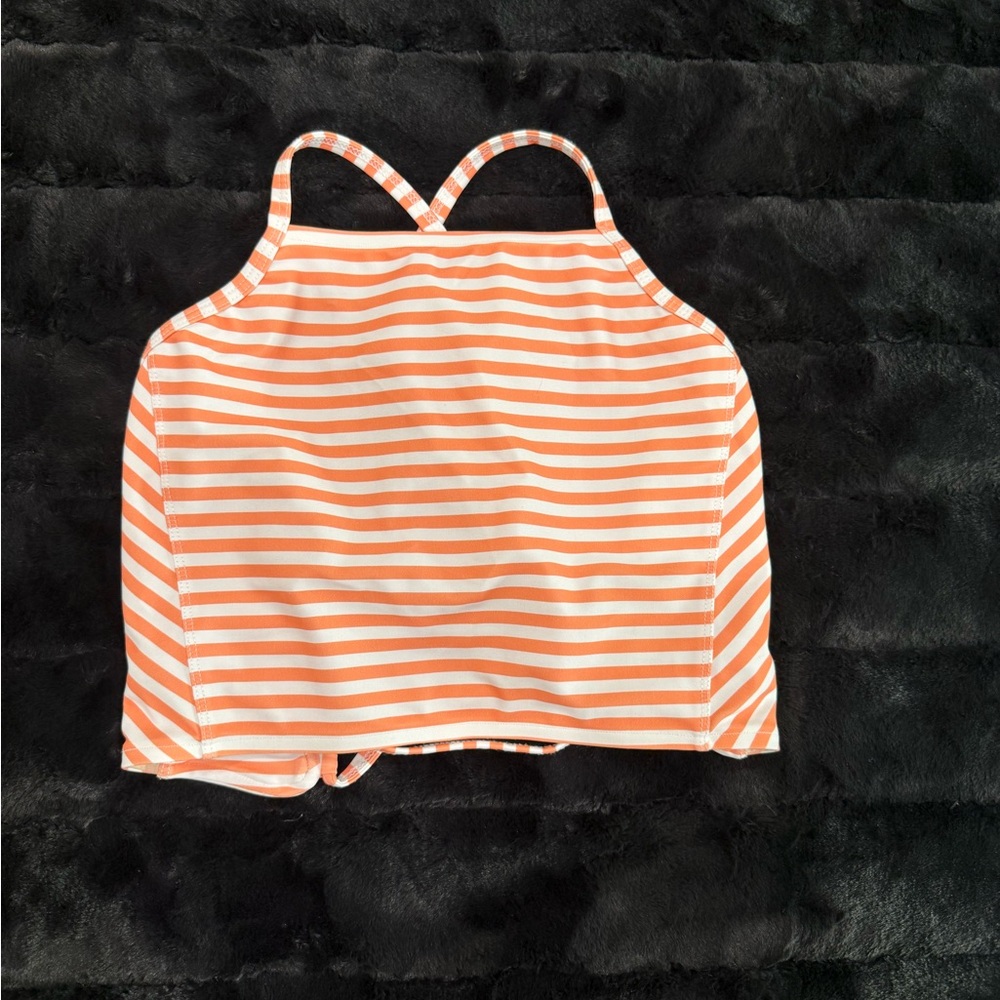 Albion Fit Orange and White Stripe Switchback crop Striped Bikini top